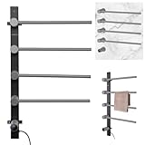 Heated Bathroom Towel Rack - Plug-in Wall Mounted Electric Towel Warmer with 4 Drying Bars, LED Control Panel, Adjustable 104°F to 158°F Temperature, IPX4 Waterproof, 304 Stainless Steel Heating Rod