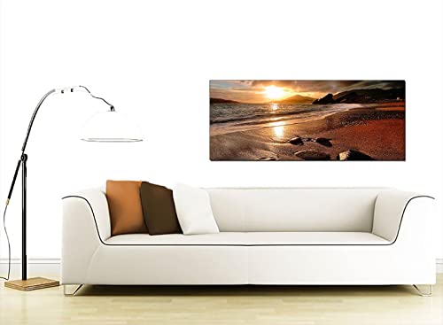 Wallfillers Wide Canvas Prints of a Beach Sunset for your Living Room - Modern Seaside Wall Art - 1131-118x49cm
