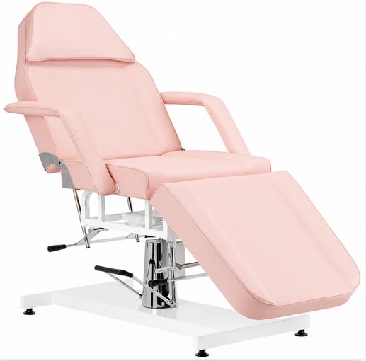 Hydraulische Kosmetikliege Rosa – Professioneller Behandlungsstuhl mit verstellbarer Rückenlehne und Fußstütze | Hydraulikpumpe, Für Massage & Tattoo, Loch in der Kopfstütze, Langlebiger Mechanismus