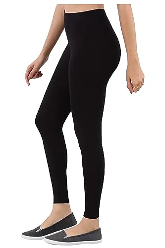 Image of H2 Women's Comfortable Cotton Blend Leggings - Ankle Length, Versatile (in, Alpha, M, Regular, Black)