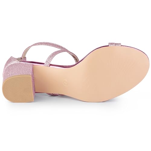 Allegra K Allegra K Women's Glitter Crisscross Strap Chunky Heels Pink Sandals 7 M US