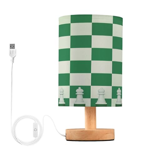 voucong Fashion Green and White Checkerboard Led Desk Lamp with USB Port for Farm Bathroom Night Light