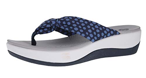 Clarks Women's Arla Glison Hanging Flip Flop Sandal Navy Textile with Blue Dots 10 M USâ¦