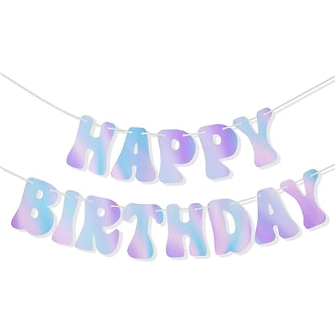 HOUSE OF PARTY Happy Birthday Banner | 6Ft Pre-Strung Iridescent Silver Happy Birthday Letters Banner Sign | Bday Hanging Backdrop Party Decorations Banner| Beautiful Birthday Door Decoration Cover