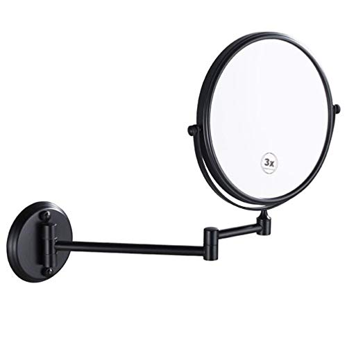 LCARY Espejo de tocador de Maquillaje, Espejo de Belleza de Aumento 3X, Espejo cosmético montado en la Pared de Dos Caras, Espejo de baño Extensible Giratorio de 360 ​​°, Negro