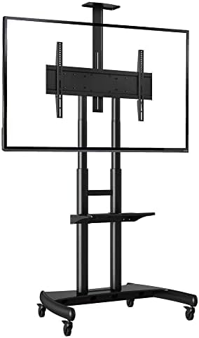 Support TV Mobile Sur Pied 32-75 Pouces - Chariot à Roulettes Avec Étagère - Charge 45,5kg - VESA 600x400