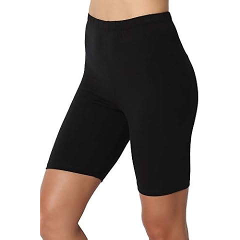 TheMogan Mid Thigh Stretch Cotton Span High Waist Active Basic Short Leggings - Black - X-Large Cover
