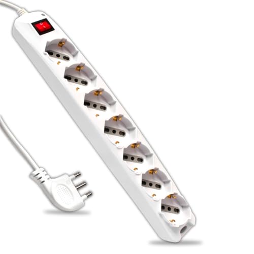 V TAC Regleta eléctrica con Interruptor y Cable de 1,5 Metros – 7 Tomas 10/16 A bipaso + Shuko – Enchufe 16 A – Toma eléctrica para casa, Oficina, Tienda – Color Blanco