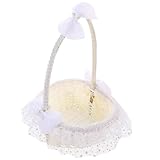 JHKNNK Panier en Osier pour Mariage et Baptême Dentelle Blanche et Nœud 22 X 23 CM pour Dragées et Cérémonies Filles
