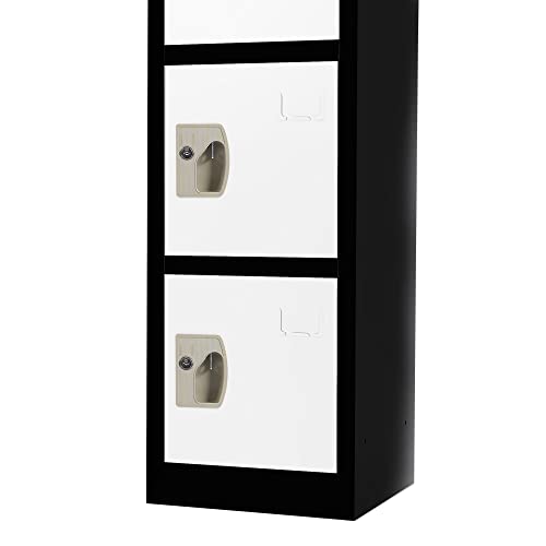 Adiroffice Large School Locker With 6 Doors 6 Hooks Storage Locker - Metal Storage Locker Cabinet Ideal For School, Garage, Office Lockers - (6 Door, Black Body/White Door) #TOP6