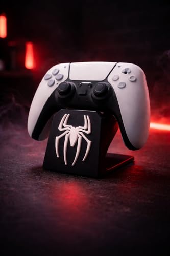 Image of Gaming Controller Stand - Universal Display Holder for PS5, Xbox & Switch Controllers | Spider-Themed Design | Anti-Slip Base | Desk Organizer for Gamers (Black-White)