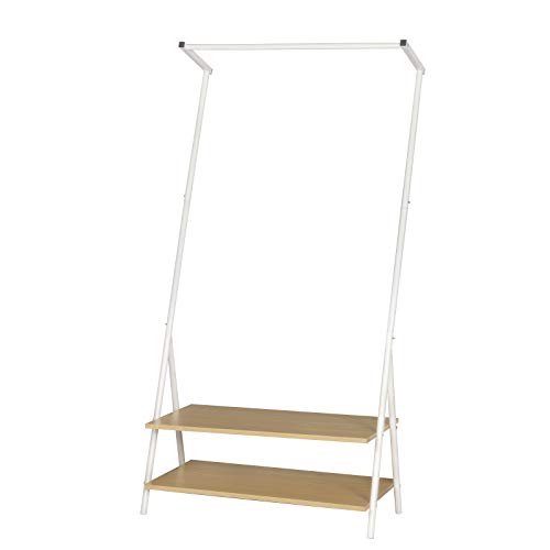 eSituro Perchero de Pie Estante de Secado Perchero Tendedero Perchero Colgante con Banqueta Almacenaje Multiusos de Entrada con 2 Estantes, Tubos de Metal de y Madera Roble SGR0061