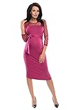 Purpless Maternity Ruched Bodycon Pregnancy Dress with Sheer Mesh Panel D008 (14, Dark Pink)