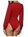GORGLITTER Women's Sexy Ruched Deep V Neck Long Sleeve Bodysuit Plunging Neckline Leotard Shirts Red Medium