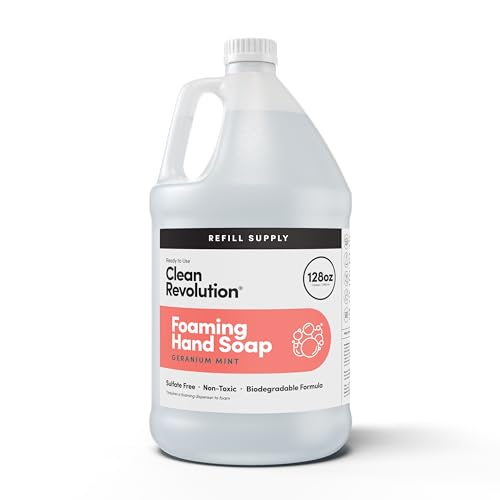 Image of Clean Revolution Foaming Hand Soap Refill with Real Essential Oils, Moisturizing Sulfate-Free Hand Soap, Ready-to-Use Foam Soap Refill for Kitchen & Bathroom (Geranium Mint) 128 Fl Oz