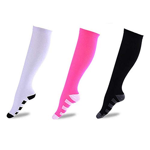 WYJHNL Chaussette Compression Homme Femme Chaussettes Hautes de Genoux de 15-20 mmHg Meilleures Chaussettes de Soutien pour Athlétisme, Course, Vol, Voyage, Infirmières (3 Paires),Multicolor,L/XL Cover