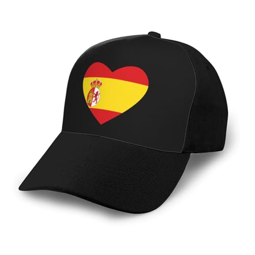 Flag of Spain Heart Unisex Classic Adjustable Curved Brim Baseball Cap, Trucker Hat