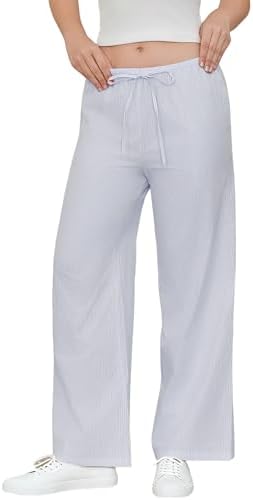 Women's Stripe Pajama Pants: 100% Cotton Thin Lightweight Loose Comfy Home & Lounge Pant with Pocket - For Comfort