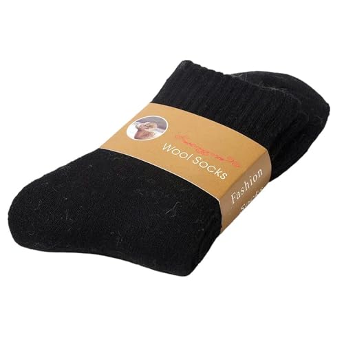 HUBGFEQ 2 Pairs Winter Super Thick Thermal Socks Wool for Men Women Solid Merino Wool Socks Cold Snow Warm-Black