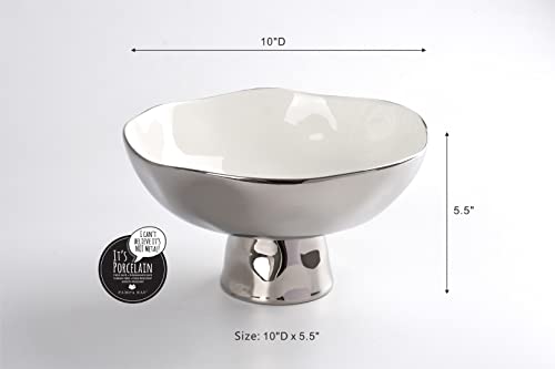 Pampa Bay Titanium-Plated Porcelain Footed Bowl, 10 Inch, Silver/White Tone, Oven, Freezer, Dishwasher Safe #TOP2