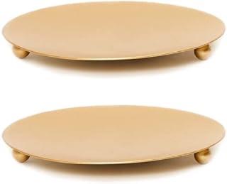 Bakecat Candle Holders for Pillar Candles, 2Pcs Candle Tray Plate, Gold Candle Dish.