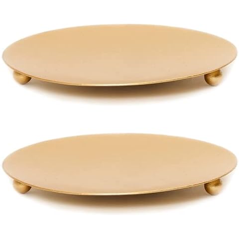 Bakecat Candle Holders for Pillar Candles, 2Pcs Candle Tray Plate, Gold Candle Dish Cover