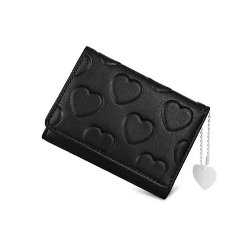 Credit Card Wallet with Heart-shaped Pendant, PU Leather Credit Card Holder for Women and Girls, Cute Women's Wallet Card Holder Wallet for Shopping, Dating, Travel (black)