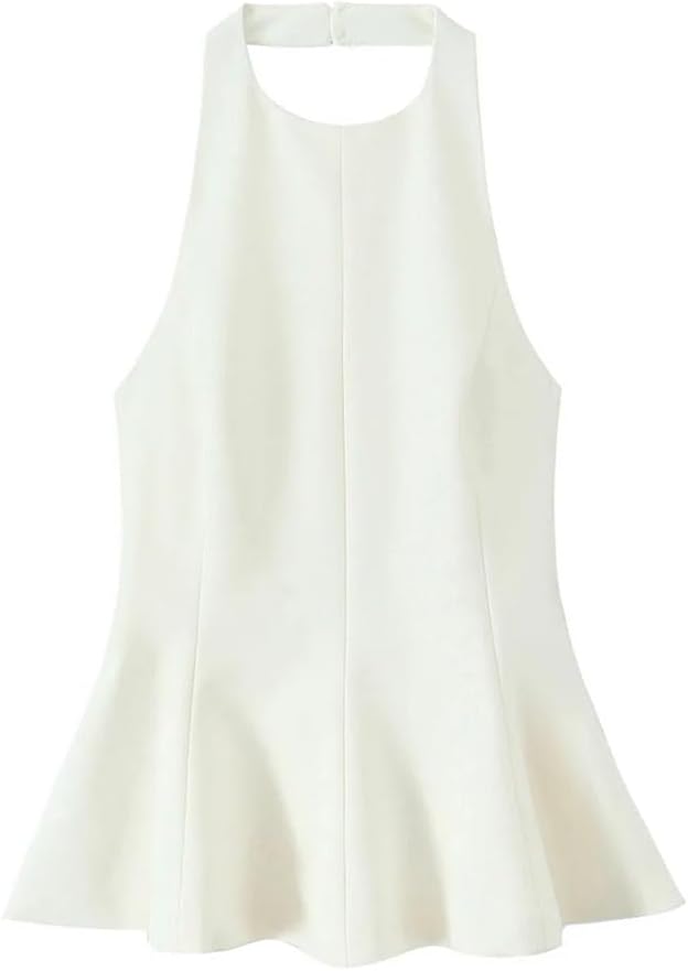 Women's Sleeveless Halters Simple Slim Top Solid Elegant Backless Vintage Party Tops