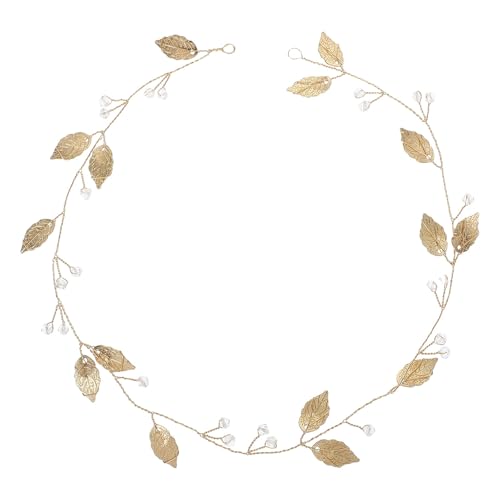 Minkissy Couronne dorée pour cheveux de mariage - Couronne de feuilles - Bandeau pour demoiselle d'honneur