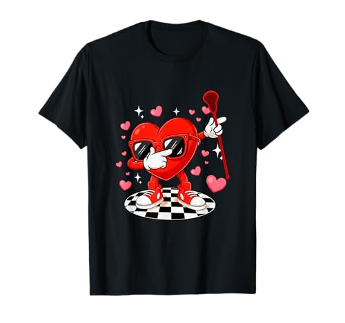 Dabbing Heart Sunglasses Valentine Lacrosse Player Team T-Shirt