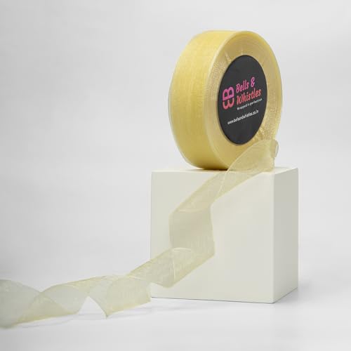 Image of Bells&Whistles Sheer Organza Ribbon | Pack of 2 | Length: 50 Yards Width: 1 inch | Christmas, Festive Decoration. (Lemon Yellow)