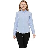MGWDT Button Down Shirt Women Long Sleeve Blouse Oxford Shirt Classic-Fit Cotton Tops Wrinkle Resistant Blue Large