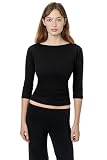 Baby Rib 3/4 Sleeve Boatneck Top - Women’s Striped Long Sleeve Shirt Black
