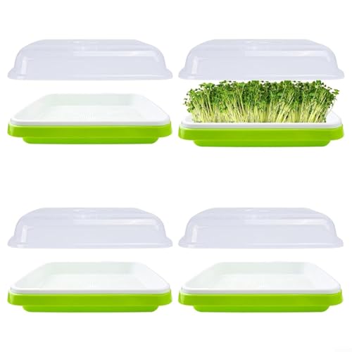 SMZhomeone Kit de 4 bandejas de germinación con tapa, contenedores de germinación de plantas de gran capacidad, propagador de inicio para alfalfa, frijoles mungo, lentejas y quinua