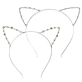 HOMOCONO 2 Diademas Orejas de Gato de Acero Cristales de Imitación y Perlas para Mujeres y Niñas, Accesorio Atractivo para Eventos y Compras