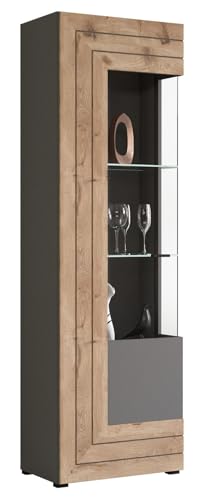 Newroom Vitrine Grau Vitrinenschrank Industrial Modern - 60x194x37 cm (BxHxT) - Glasvitrine Glasschrank Standvitrine - [Octans.Three] Wohnzimmer Schlafzimmer Büro Flur
