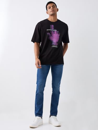 Image of Spykar Men's Oversized Round Neck Half Sleeve Solid Casual T-Shirt