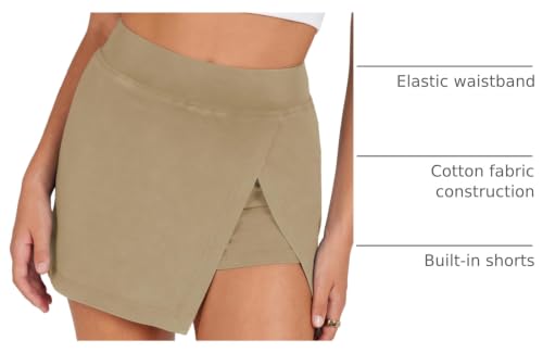 Ailoqing Women's Mini Skirt Stretchy Mid-Waist Side Slit Fitted Bodycon Short Skirt with Shorts Underneath(DarkKhaki-L) — view 4