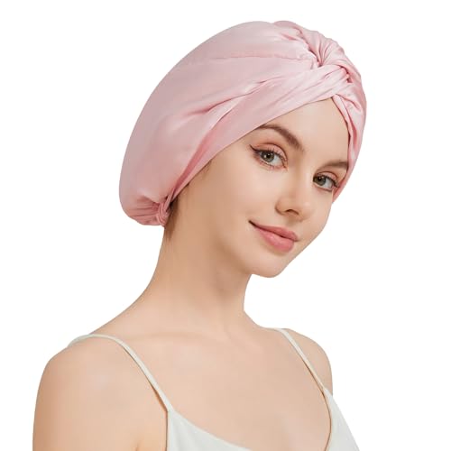 100% Mulberry Silk Bonnet for Sleeping Women, 22 Momme Grade-6A Double Layer Silk Hair Wrap With Elastic Band Stay On Head All Night