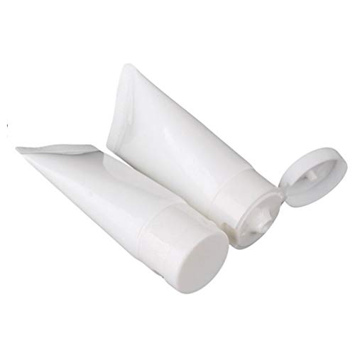 20PCS White Plastic Refill Cosmetic Soft Tubes Leakproof Makeup Travel Packing Vials Bottles with Flip Cover Sample Storage Containers Dispenser for Shampoo Toiletries (50ml/1.7oz)3