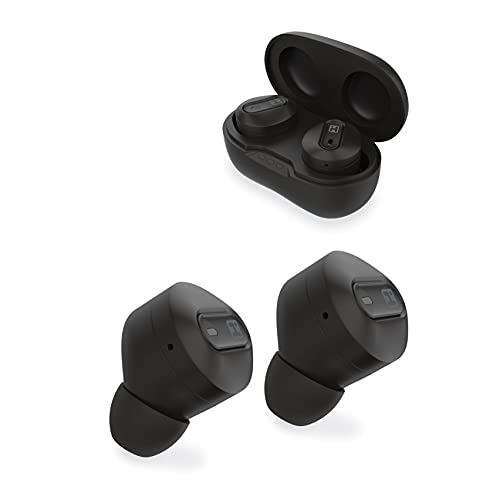 iHome XT-27 True Wireless Earbuds with Rechargeable Travel Case, Bluetooth Earphones with Microphone and Touch Control, Black