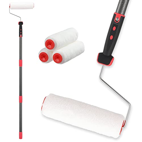 Paint Roller, 6FT Extension Pole Kit for Paint Roller, 3 High Density Roller Covers Included, 9 inch Paint Brush Extension Pole for Corner, Ceiling Painting, Long Roller Set by Aeaskiey - Used condition - US$8.21