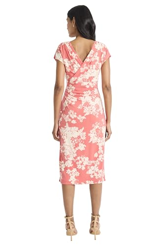 Image of Maggy London Women's Floral Midi Dress with V-Neck and Cap Sleeves - Elegant Summer Casual Wear for Women