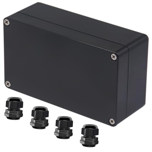 Raculety Project Box ABS Black Electrical Boxes IP65 Outdoor Waterproof Box Electronic Junction Box Power Enclosure with Cable Glands for DIY Project 6.22 x 3.54 x 2.36 inch (158x90x60mm)