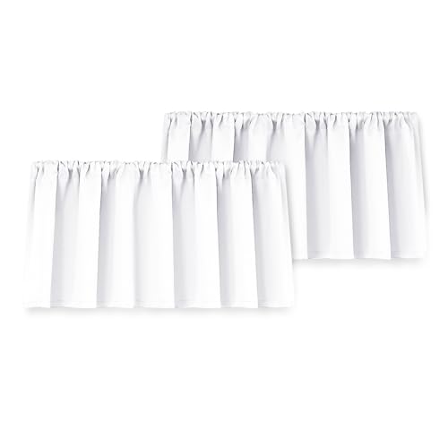 Yakamok 18 Inches Pure White Blackout Curtains Valances for Basement