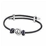 Dreamtimes Peace Symbol Bracelet for Men Women Hand Made Rope Chain Stainless Adjustable Bracelet for Harmony & Love (Black)
