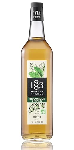 Image of 1883 Organic Mint Syrup for Drinks, Made in France, 1 Liter Glass Bottle