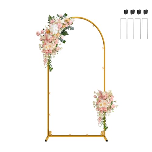 Gold Metal Arch Backdrop Stand 6FT Wedding Arch Stand for Birthday Party Bridal Baby Shower Graduation Ceremony Photo Booth Garden Floral Balloon Arches Decoration