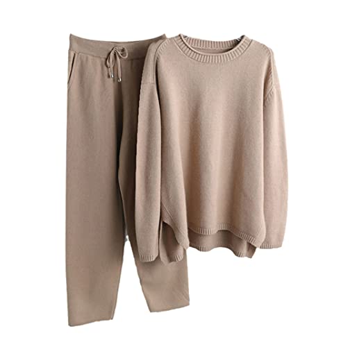 Survêtement tricoté femme ensemble haut de gamme en maille côtelée col roulé