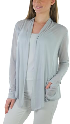 Image of ToBeInStyle Womens Open Front Long Sleeve Lightweight Asymmetrical Draped Cardigan with Side Pockets